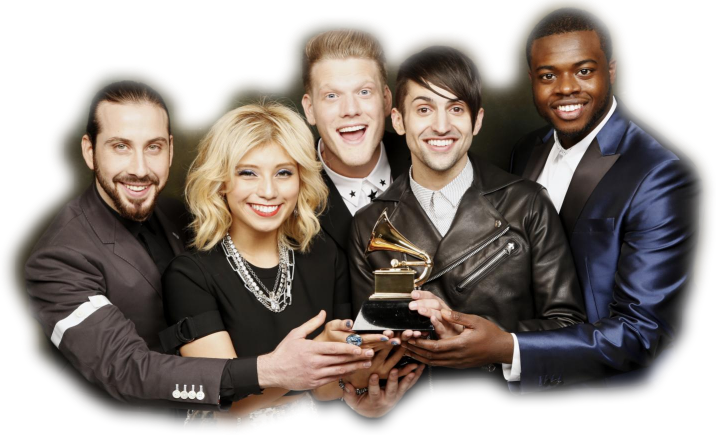 Band members holding Grammy award